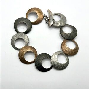 Chic Three Tone Circle Bracelet, silver, black gun metal and silver.